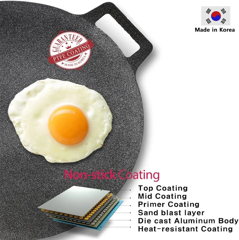 Korean BBQ Grill Non-stick Grill Pan Circular size 15.3 inches[Bag included] / Natural Material 6 Layer Coating/[Made In Korea] Can be used outdoors. [ Korean Camping Grill Pan ]