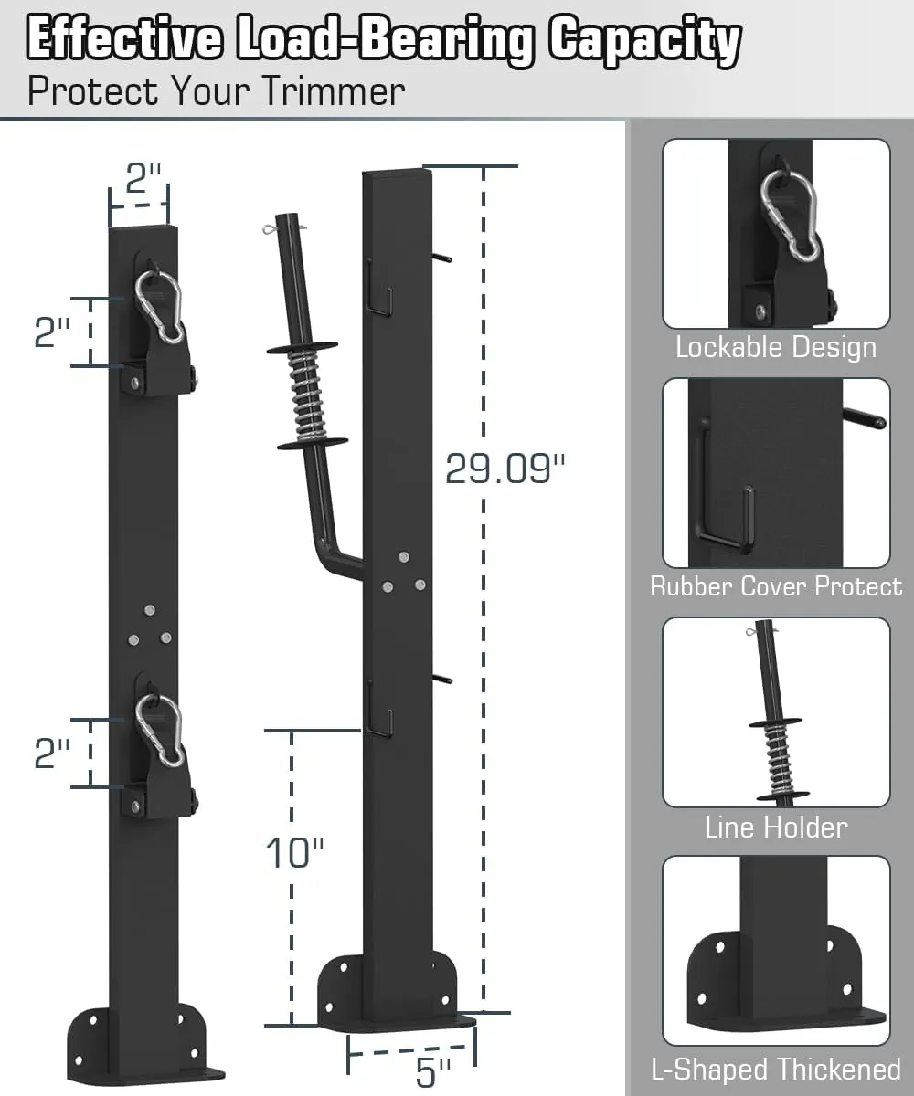 Koutemie 2 Place Weed Eater Rack for Open Trailer, Weedeater Rack with Lockable Hasp Mount on Landscape Trailer Truck, Enclosed Trimmer Rack Carrier with Trim Line Holder for Yard Lawn Tools Equipment