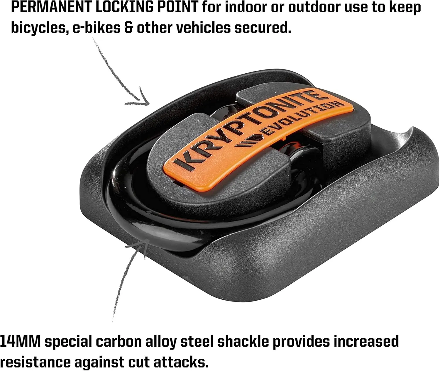 Kryptonite Evolution Ground Anchor, High Security Anti Theft Floor or Wall Anchor for Motorcycle Bike E-Bikes, Heavy-Duty Hardened Steel Swing Shackle,Black