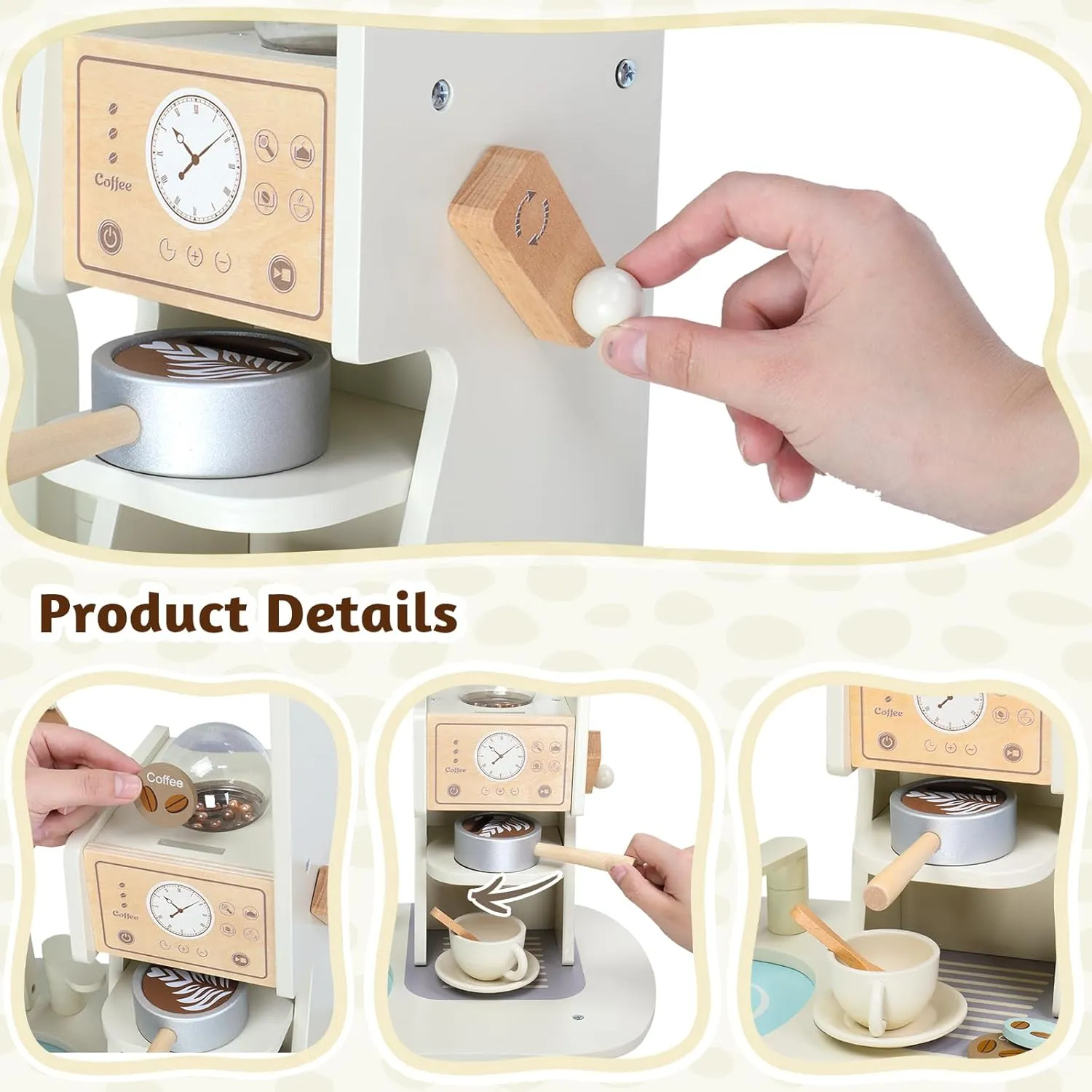 Ktaxon Wooden Play Kitchen for Kids, Pretend Kitchen Playset with Coffee Maker, Toy Washing Machine & Cooking Set Accessories for 3  Years Old Girls and Boys