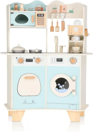 Ktaxon Wooden Play Kitchen for Kids, Pretend Kitchen Playset with Coffee Maker, Toy Washing Machine & Cooking Set Accessories for 3  Years Old Girls and Boys