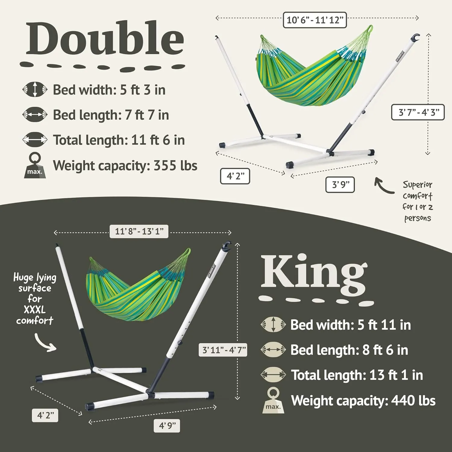 La Siesta® Large Double Brisa Classic Hammock, Outdoor Indoor Hammock Swing - Handmade Weather & Tear Resistant Patio Backyard Bedroom Hammock, Lime