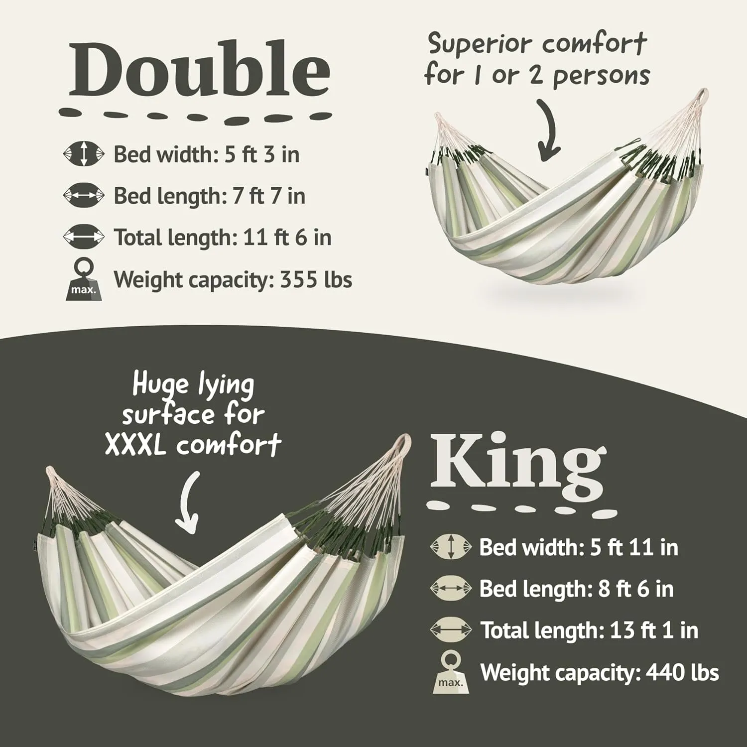 La Siesta® Large Double Brisa Classic Hammock, Outdoor Indoor Hammock Swing - Handmade Weather & Tear Resistant Patio Backyard Bedroom