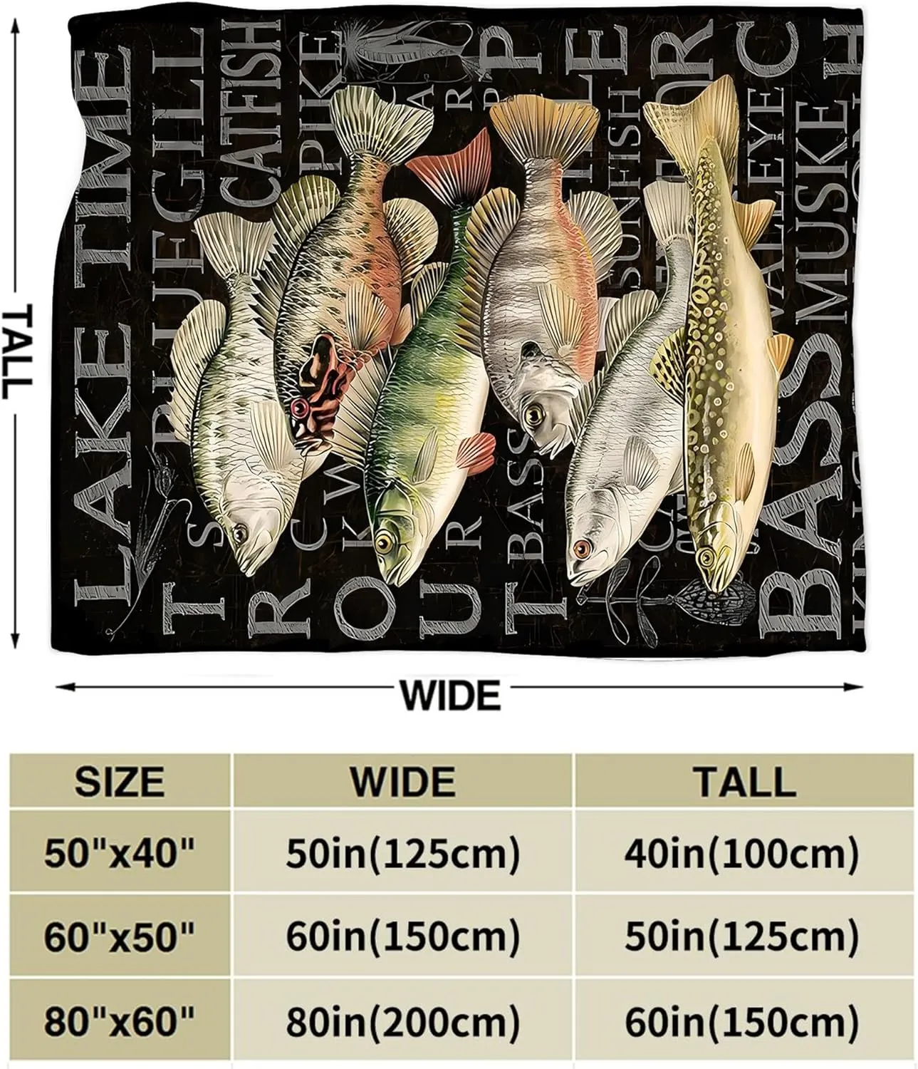 Lake Fishing Throw Blanket - Fish Decor Gifts for Women, Men, Kids, Adults - Soft Warm Cozy Fleece for Couch, Sofa, Bed 50"x40"