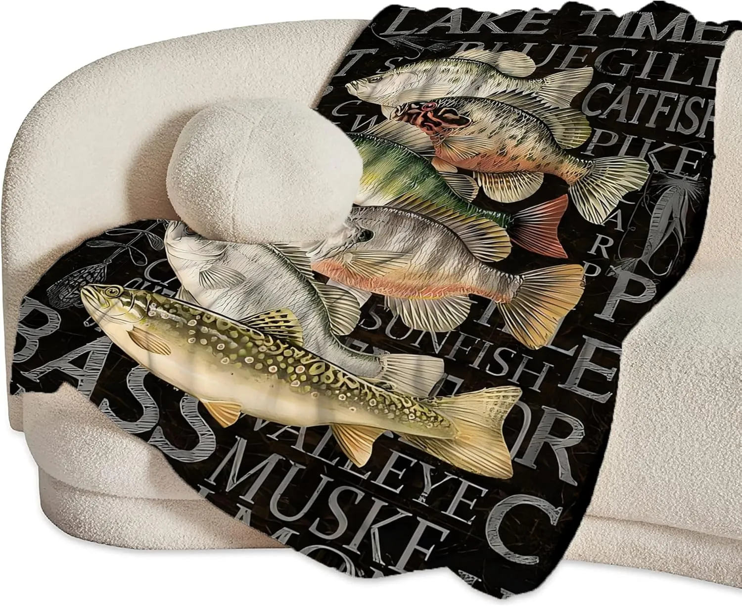 Lake Fishing Throw Blanket - Fish Decor Gifts for Women, Men, Kids, Adults - Soft Warm Cozy Fleece for Couch, Sofa, Bed 50"x40"