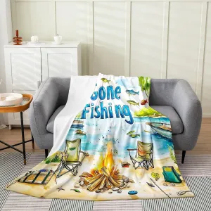 Lakeside Fishing Flannel Blanket for Kids Adults,Outdoor Camping Adventure Flannel Fleece Blanket Throw 50"x60",Kids Boys Coastal Boat Bed Sofa Couch Blankets,Fisherman Fishing Fuzzy Blanket