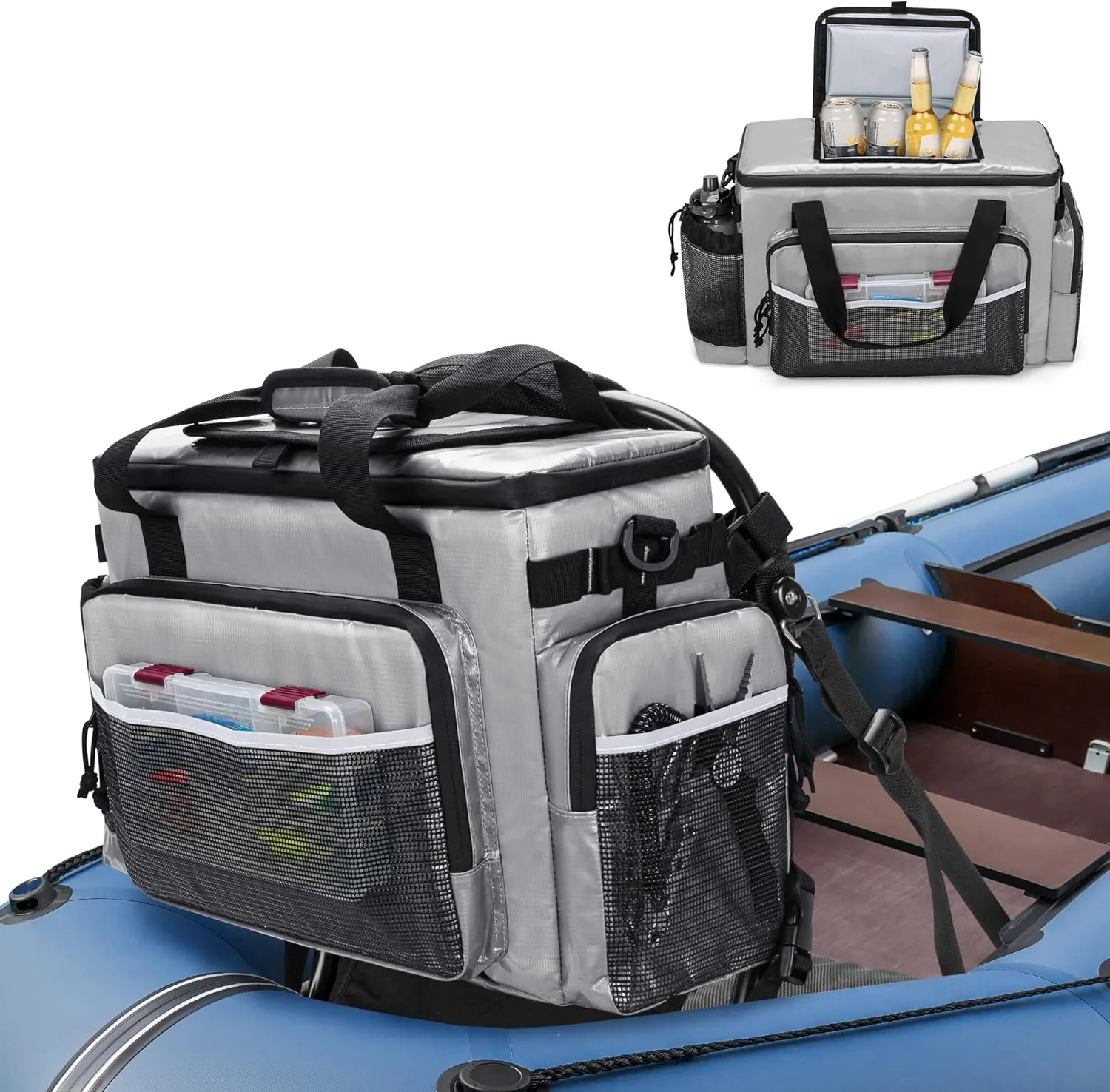 Large Waterproof Kayak Cooler Behind Seat, Chair Back Bag for Lawn-Chair Style Seats, Splash Ice Chest for Kayaking, Fishing & Beaches