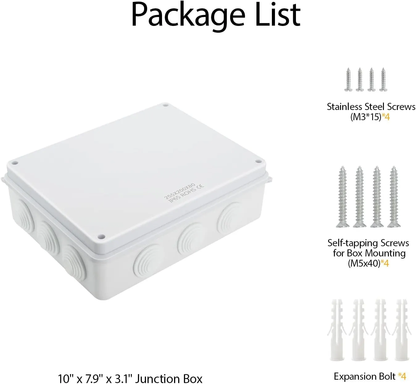 LeMotech Junction Box, ABS Plastic IP65 Waterproof and Dustproof, Universal Electrical Enclosure, Outdoor and Indoor Project Box 10 x 7.9 x 3.1 inch (255 x 200 x 80 mm)