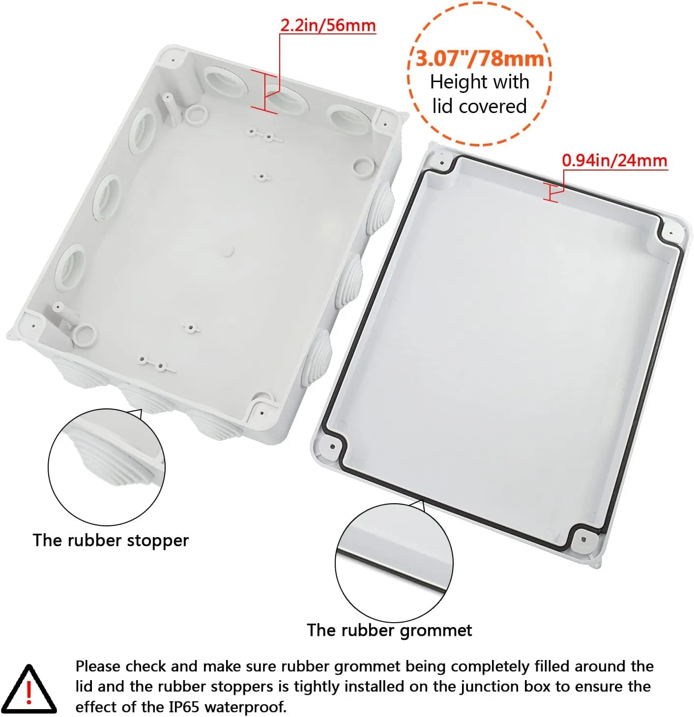 LeMotech Junction Box, ABS Plastic IP65 Waterproof and Dustproof, Universal Electrical Enclosure, Outdoor and Indoor Project Box 10 x 7.9 x 3.1 inch (255 x 200 x 80 mm)