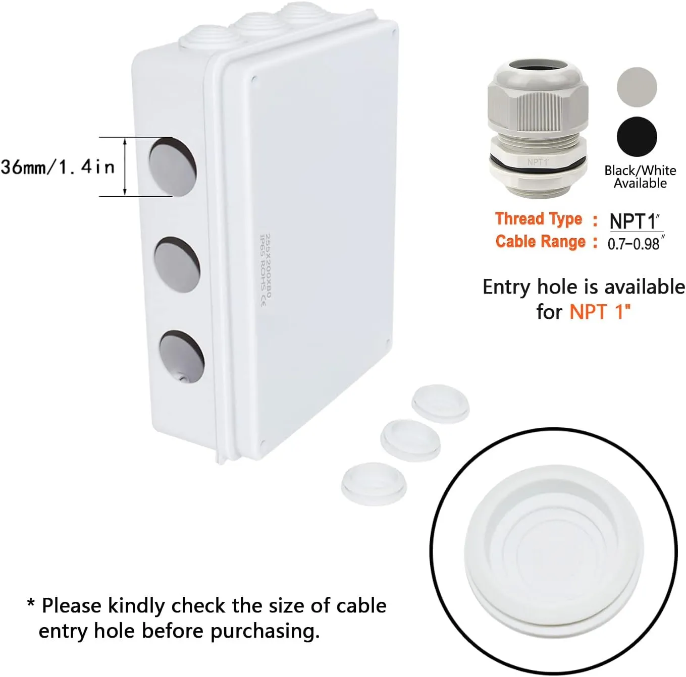 LeMotech Junction Box, ABS Plastic IP65 Waterproof and Dustproof, Universal Electrical Enclosure, Outdoor and Indoor Project Box 10 x 7.9 x 3.1 inch (255 x 200 x 80 mm)