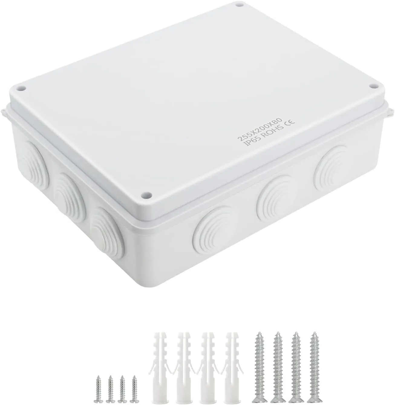 LeMotech Junction Box, ABS Plastic IP65 Waterproof and Dustproof, Universal Electrical Enclosure, Outdoor and Indoor Project Box 10 x 7.9 x 3.1 inch (255 x 200 x 80 mm)