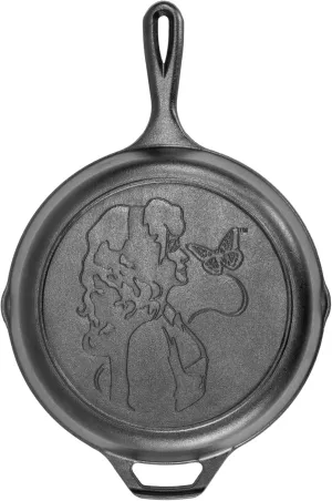 Lodge 10.25 Inch Dolly Parton Pre-Seasoned Cast Iron Stamped Skillet - Signature Teardrop Handle - Use in the Oven, on the Stove, on the Grill, or Over a Campfire, Black