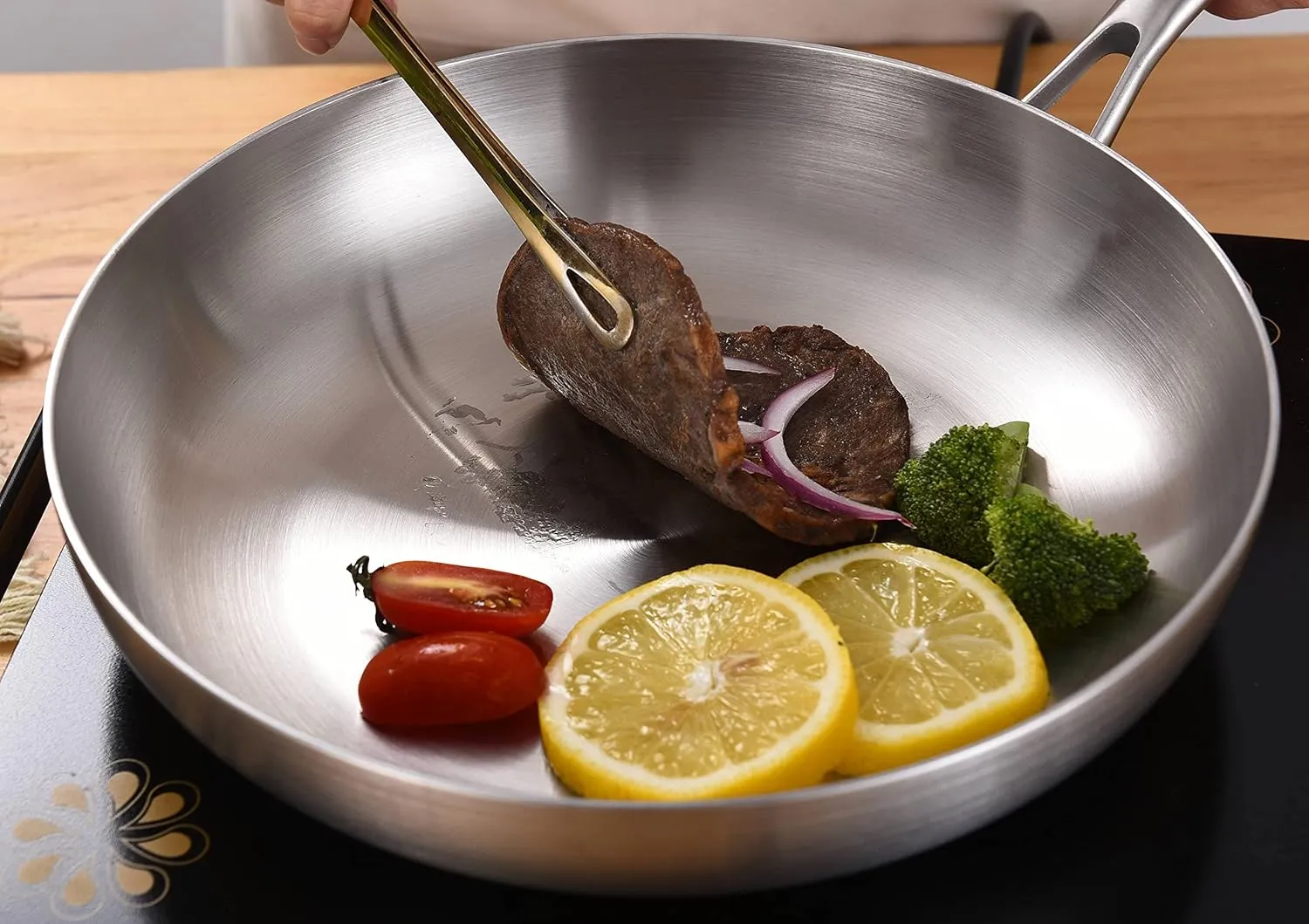 LOLYKITCH 8-10-12 Inch Tri-Ply Stainless Steel Frying Pan Set of 3,Chef's Pans,Skillets,Induction Cookware,Pots and Pans Set,Dishwasher and Oven Safe.