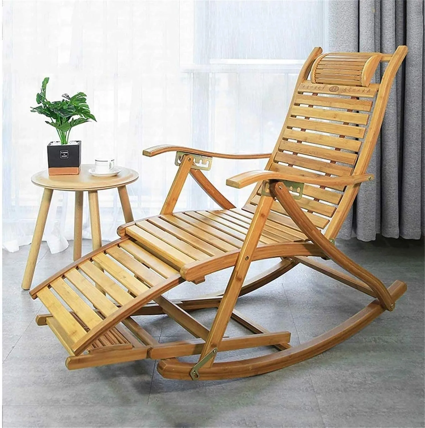 Lounge Chair Lightweight Camping Chairs Garden Loungers Folding Chair Bamboo Recliner Folding Rocking Chair Balcony Home Lounge Chair, Adjustable Backrest Elderly Chair, Portable Outdoor interesti