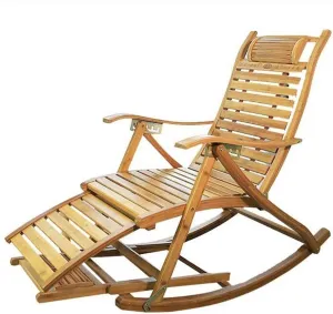 Lounge Chair Lightweight Camping Chairs Garden Loungers Folding Chair Bamboo Recliner Folding Rocking Chair Balcony Home Lounge Chair, Adjustable Backrest Elderly Chair, Portable Outdoor interesti
