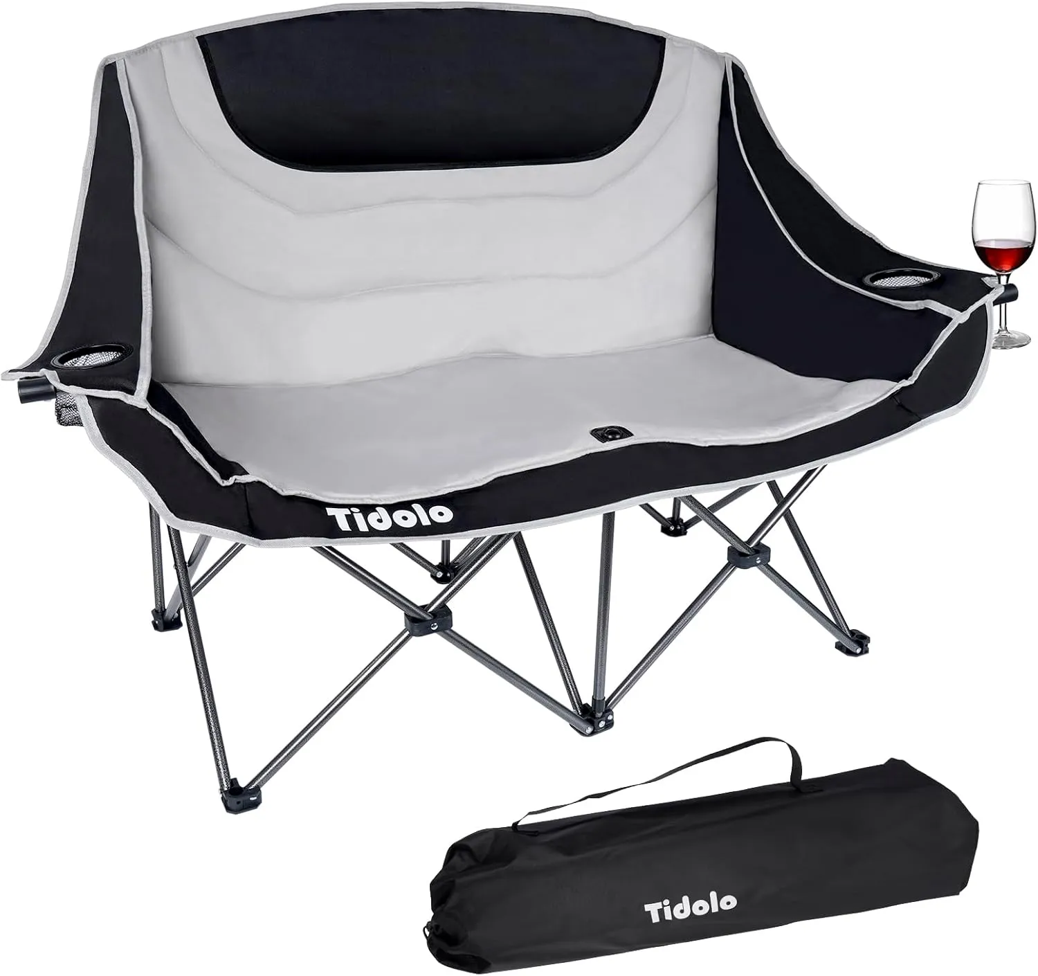 Loveseat Camping Chair, Oversized Heavy Duty Double Camping Chair for Outside, Folding Outdoor 2 Person Camping Couch for Adult, Grey, JP1011