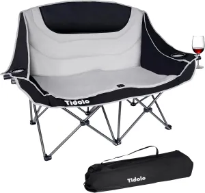 Loveseat Camping Chair, Oversized Heavy Duty Double Camping Chair for Outside, Folding Outdoor 2 Person Camping Couch for Adult, Grey, JP1011