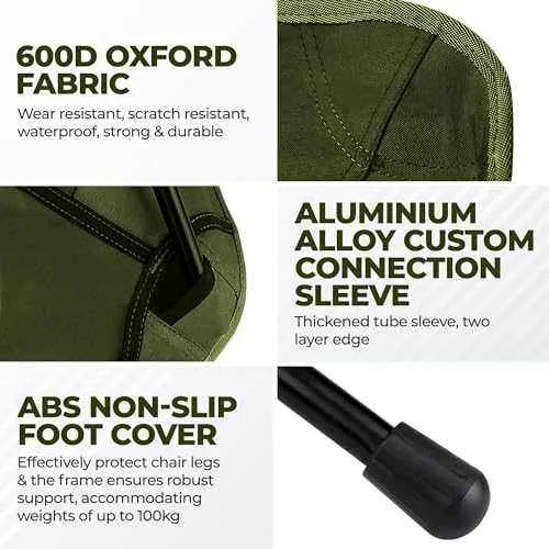 Low Back Ultralight Folding Camping Chairs With Storage Pouch - Khaki by YATTA