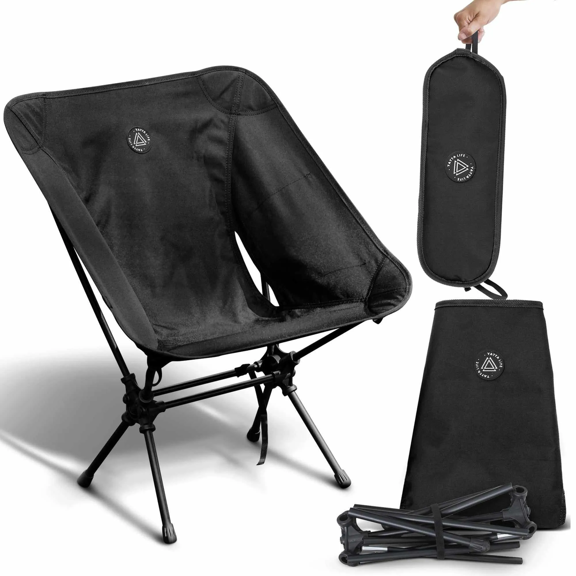 Low Back Ultralight Folding Camping Chairs With Storage Pouch - Khaki by YATTA