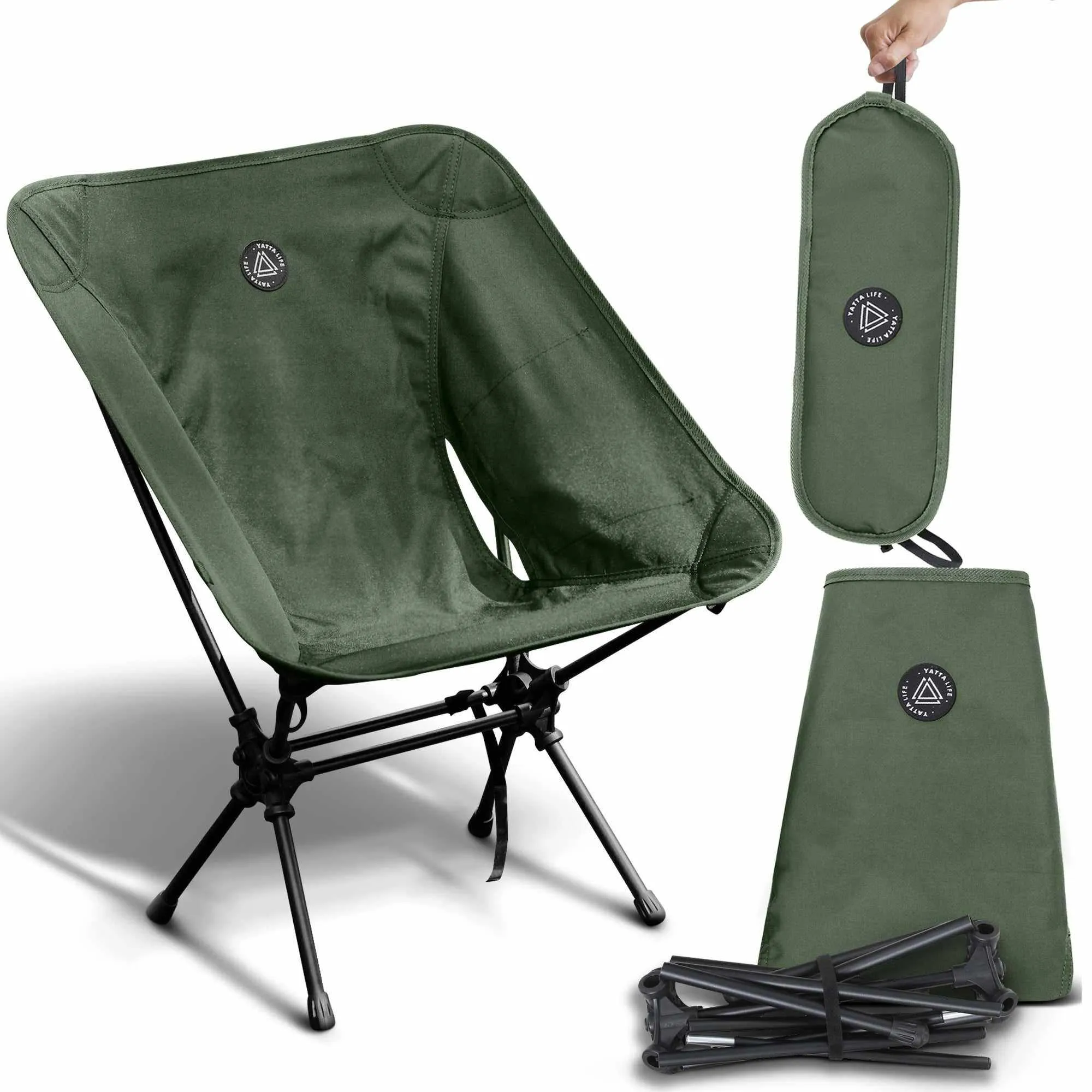 Low Back Ultralight Folding Camping Chairs With Storage Pouch - Khaki by YATTA