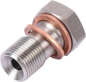M10x1.0 Metric Stainless Steel Single Banjo Bolt Brake Fitting Adapter 20mm, Thread Turbo Brake Line Fitting with Copper Washers