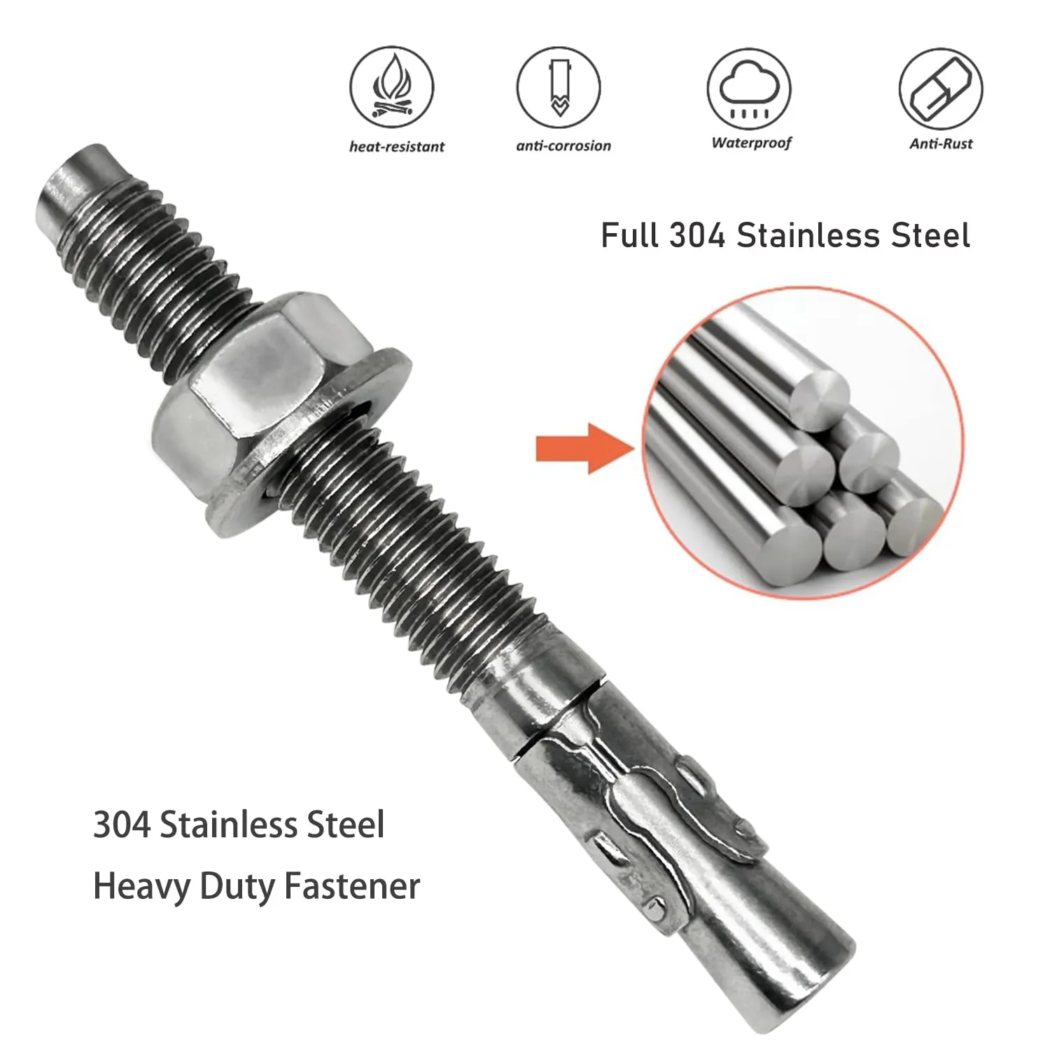 M12 x 100 Wedge Anchor Bolt, 5pcs 304 Stainless Steel Expansion Anchors Heavy Duty Expansion Screw for Concrete