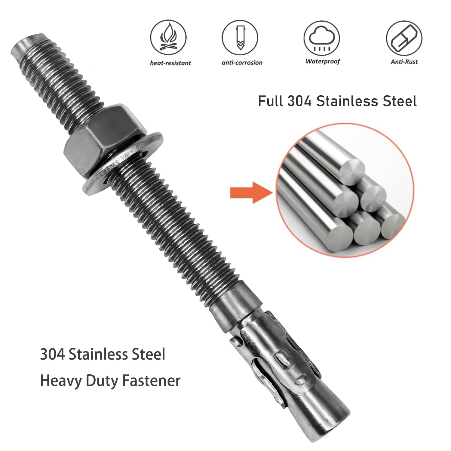 M12 x 120 Wedge Anchor Bolt, 5pcs 304 Stainless Steel Expansion Anchors Heavy Duty Expansion Screw for Concrete
