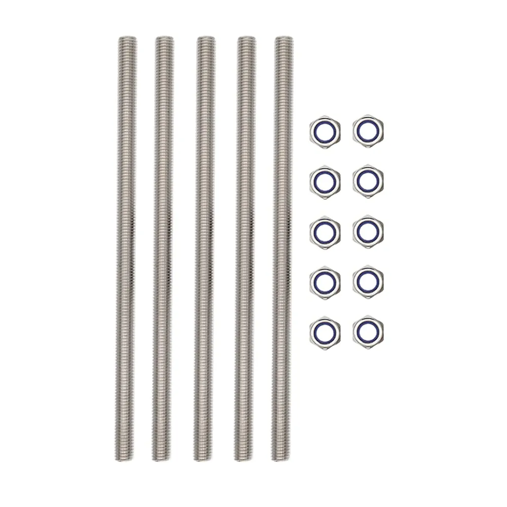 M12x250mm Fully Threaded Rod Studs Long Metric Threaded Screw 304 Stainless Steel Right Hand Threads All Threaded Rod Studs for Anchor Bolts Clamps Hangers U-Bolts 5 Pack