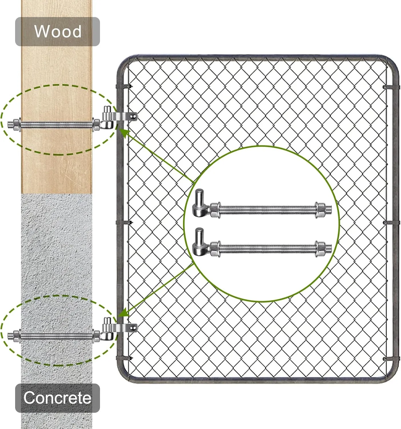M16x 10'' J-Bolt Gate Hinge, 304 Stainless Steel J-Bolt Post Hinge for Farm Gate, 5/8" Male Pin J-Bolt Hinge for Chain Link Fence Gate, Gate Hinges for Metal Gates (2Pcs)