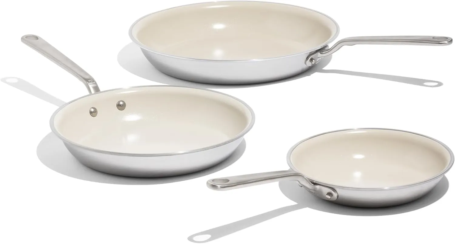 Made In Cookware - 3-Piece (Includes 8",10",12") CeramiClad Non Stick Frying Pan Set (Stainless Handle) - 5-Ply Stainless Clad with Stay-Cool Handle - Professional Cookware
