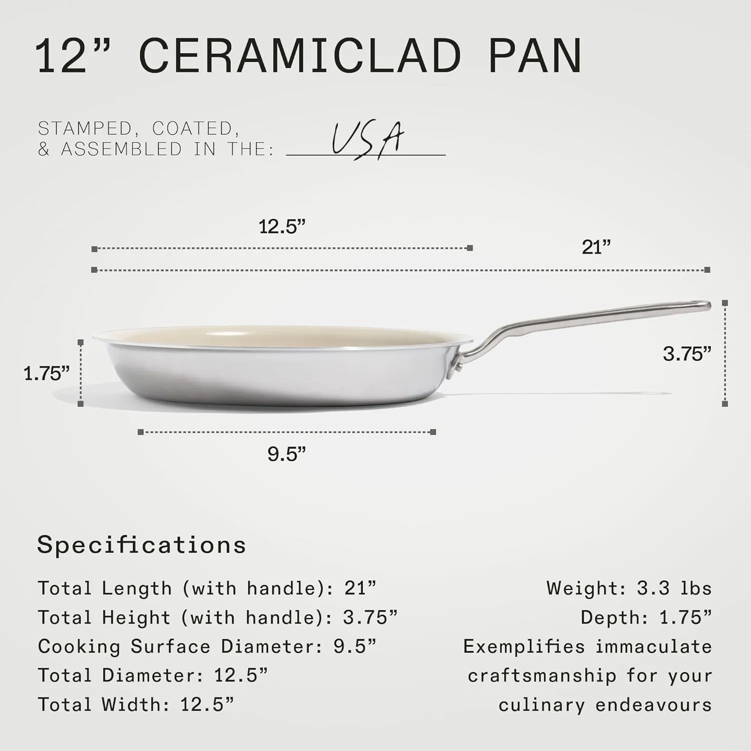 Made In Cookware - 3-Piece (Includes 8",10",12") CeramiClad Non Stick Frying Pan Set (Stainless Handle) - 5-Ply Stainless Clad with Stay-Cool Handle - Professional Cookware