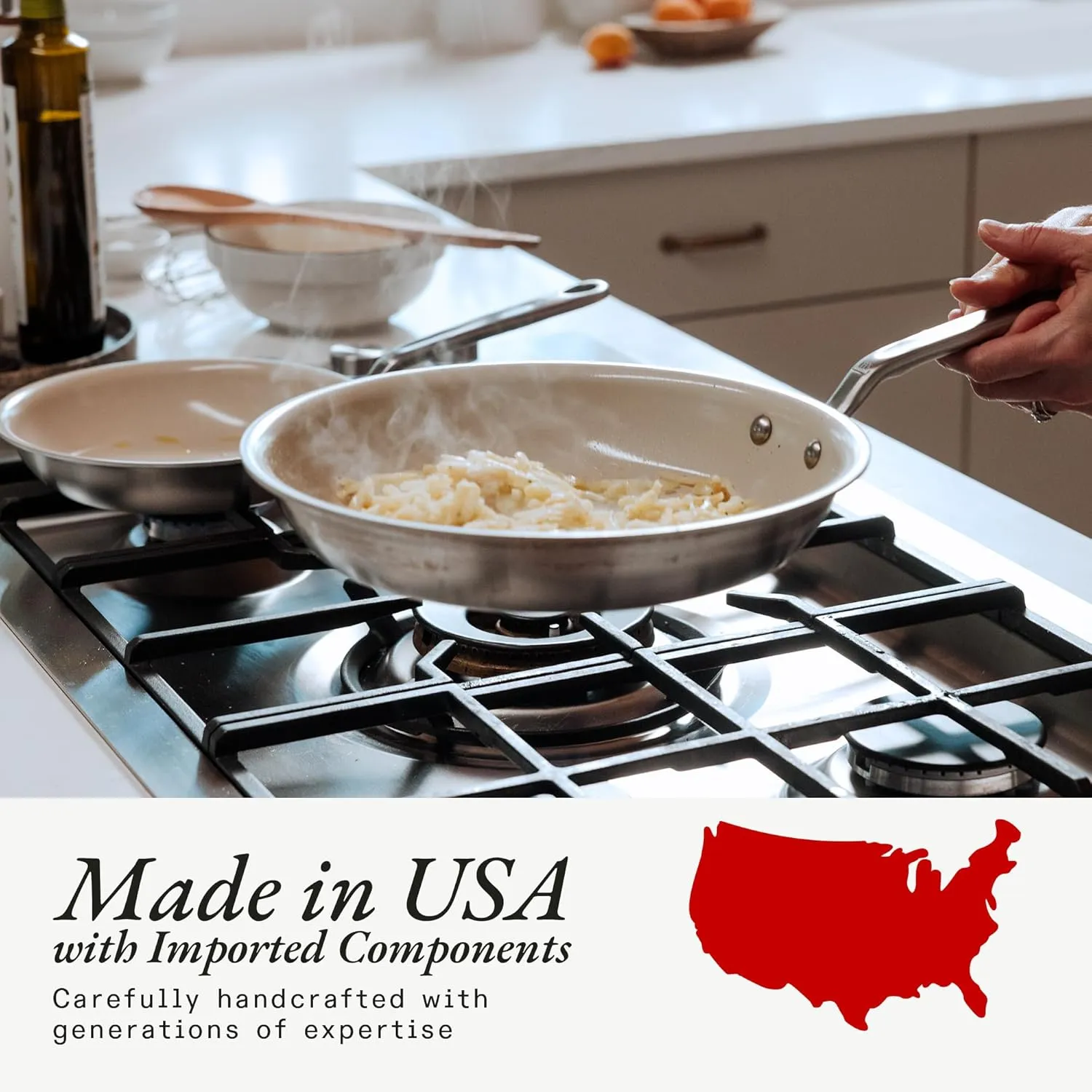 Made In Cookware - 3-Piece (Includes 8",10",12") CeramiClad Non Stick Frying Pan Set (Stainless Handle) - 5-Ply Stainless Clad with Stay-Cool Handle - Professional Cookware