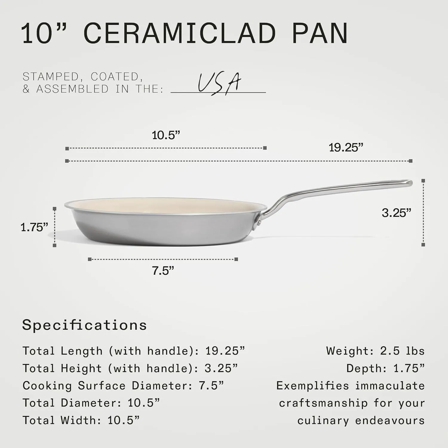 Made In Cookware - 3-Piece (Includes 8",10",12") CeramiClad Non Stick Frying Pan Set (Stainless Handle) - 5-Ply Stainless Clad with Stay-Cool Handle - Professional Cookware
