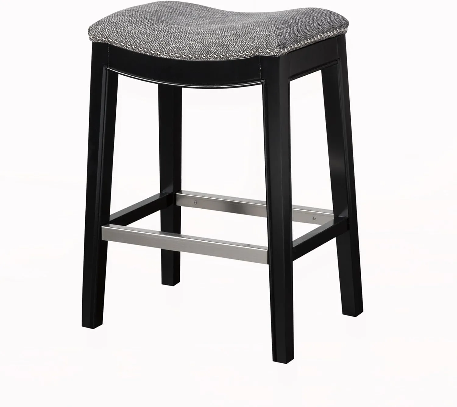 Madison Park Belfast Bar Stools, Contour Fabric Padded Seat, Nail Head Trim, Modern Kitchen Counter Chair, Solid Hardwood, Metal Kickplate Footrest, Dining Room Accent Furniture, Grey