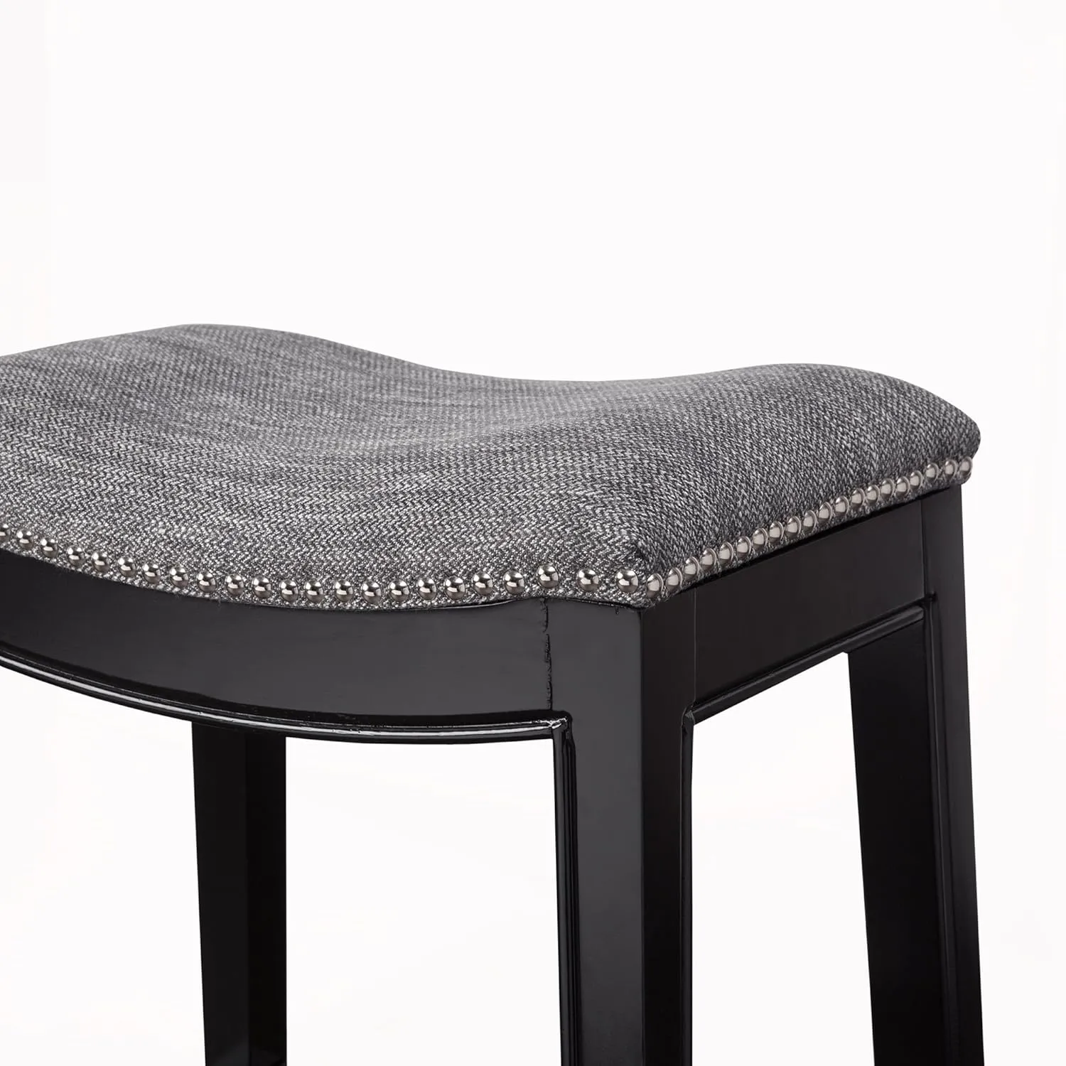 Madison Park Belfast Bar Stools, Contour Fabric Padded Seat, Nail Head Trim, Modern Kitchen Counter Chair, Solid Hardwood, Metal Kickplate Footrest, Dining Room Accent Furniture, Grey