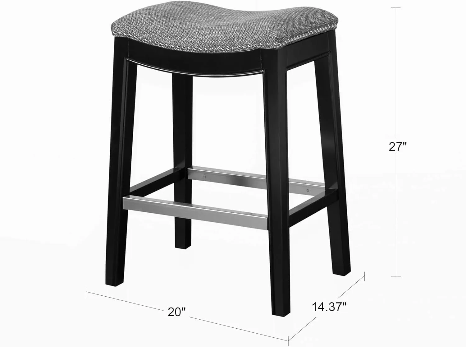 Madison Park Belfast Bar Stools, Contour Fabric Padded Seat, Nail Head Trim, Modern Kitchen Counter Chair, Solid Hardwood, Metal Kickplate Footrest, Dining Room Accent Furniture, Grey
