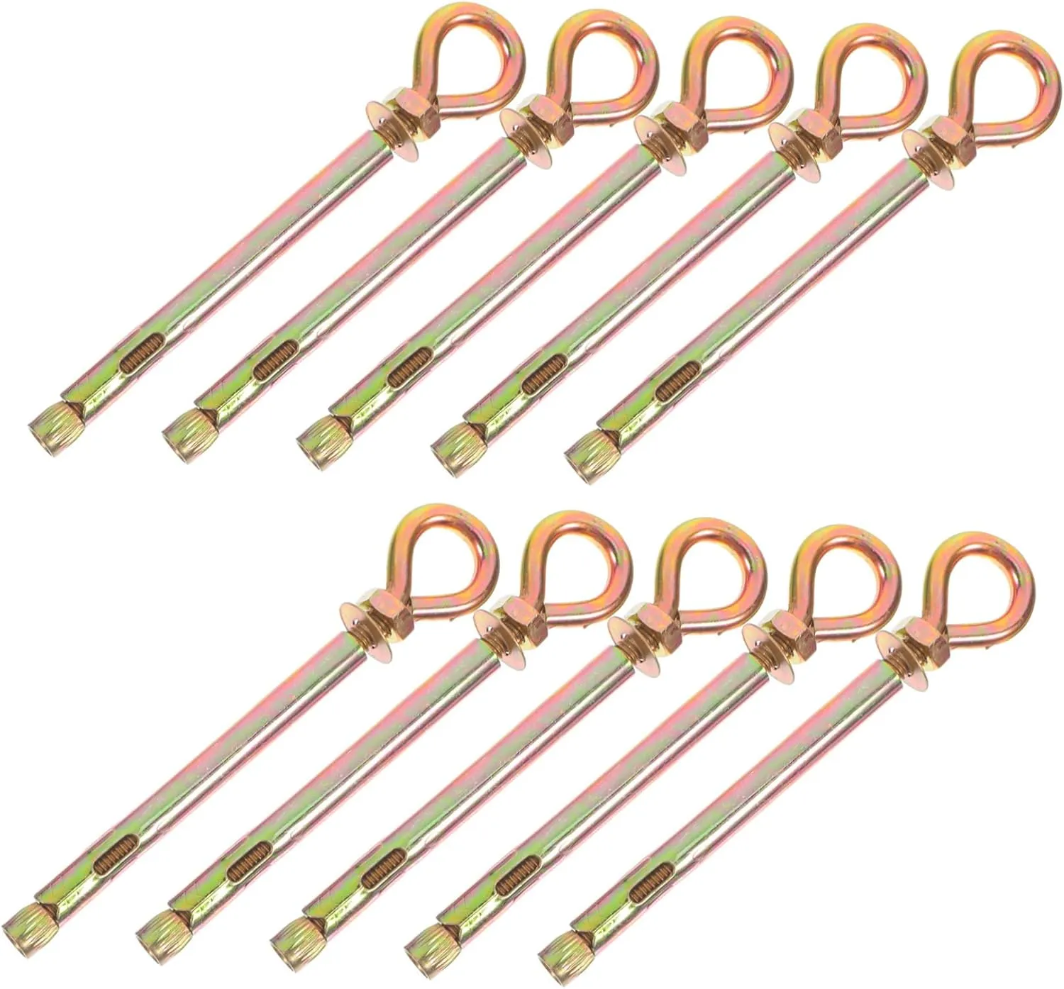 MAGICLULU 10pcs Heavy Duty Galvanized Expansion Eye Bolts for Concrete Carbon Steel Swing Hooks Nuts Support for Hammocks and Outdoor Hardware