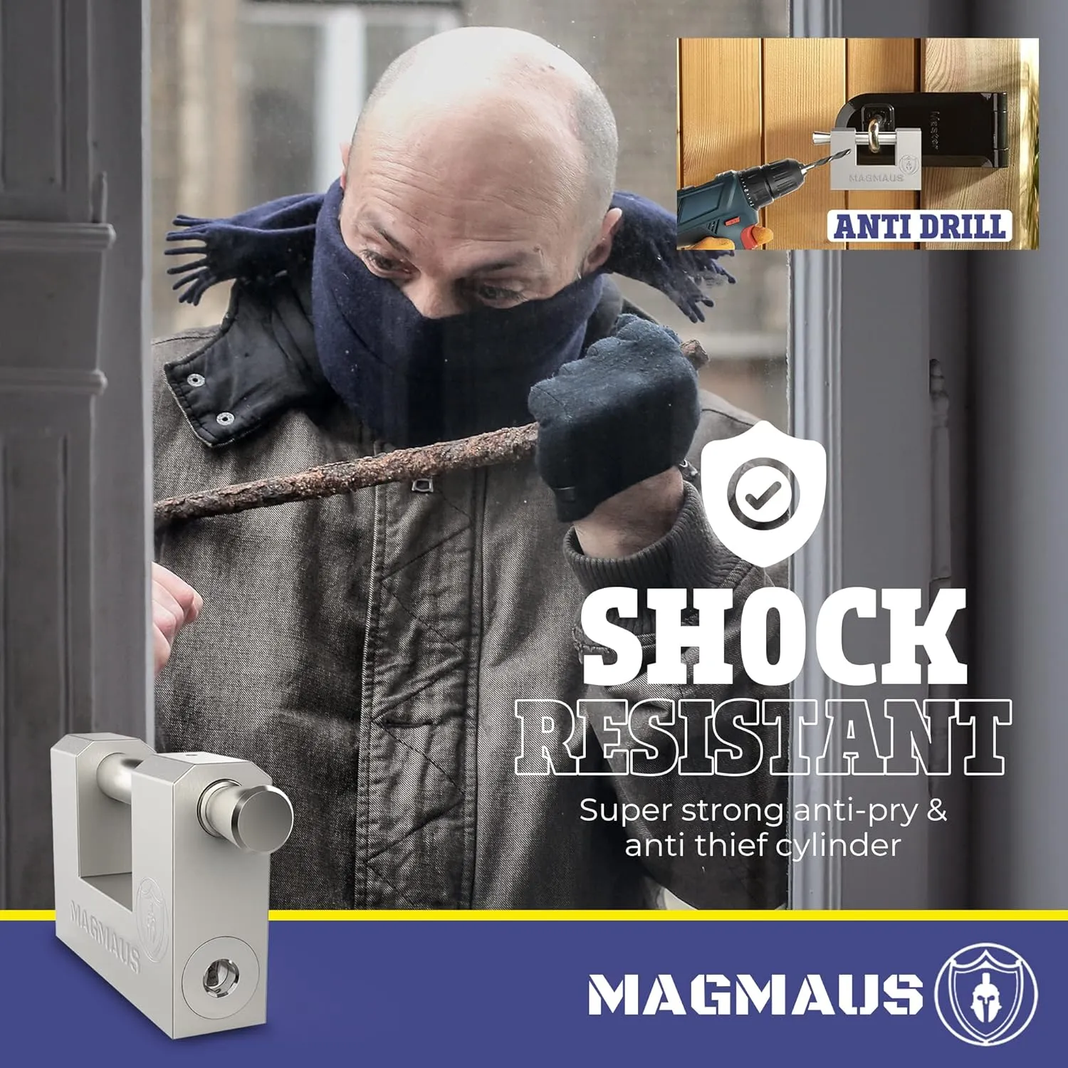 Magmaus® RTL60 Heavy Duty Lock for Shipping Container - [Weatherproof] - Secure Outdoor Lock for Storage Unit, Gate, Shed, Fence, Door - 3 Keys