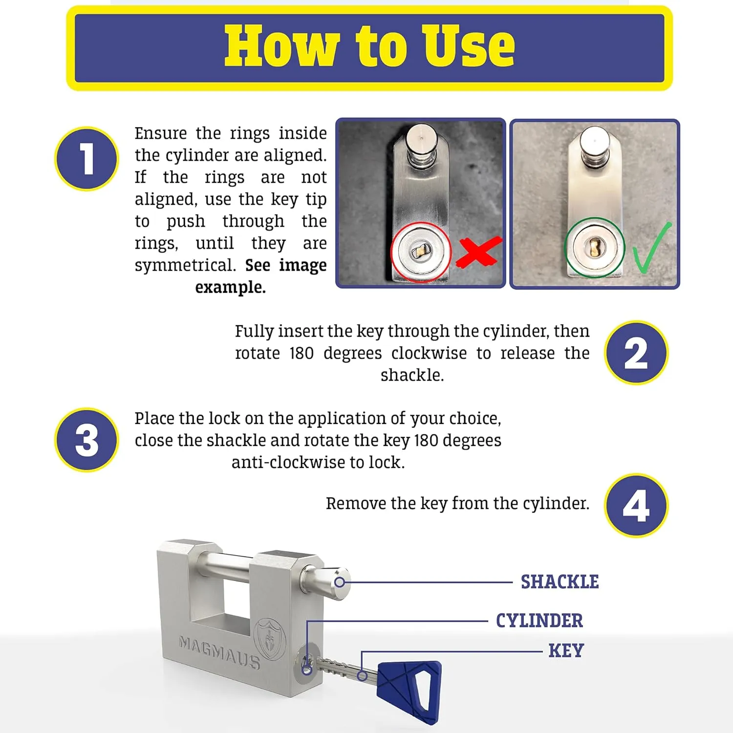 Magmaus® RTL60 Heavy Duty Lock for Shipping Container - [Weatherproof] - Secure Outdoor Lock for Storage Unit, Gate, Shed, Fence, Door - 3 Keys