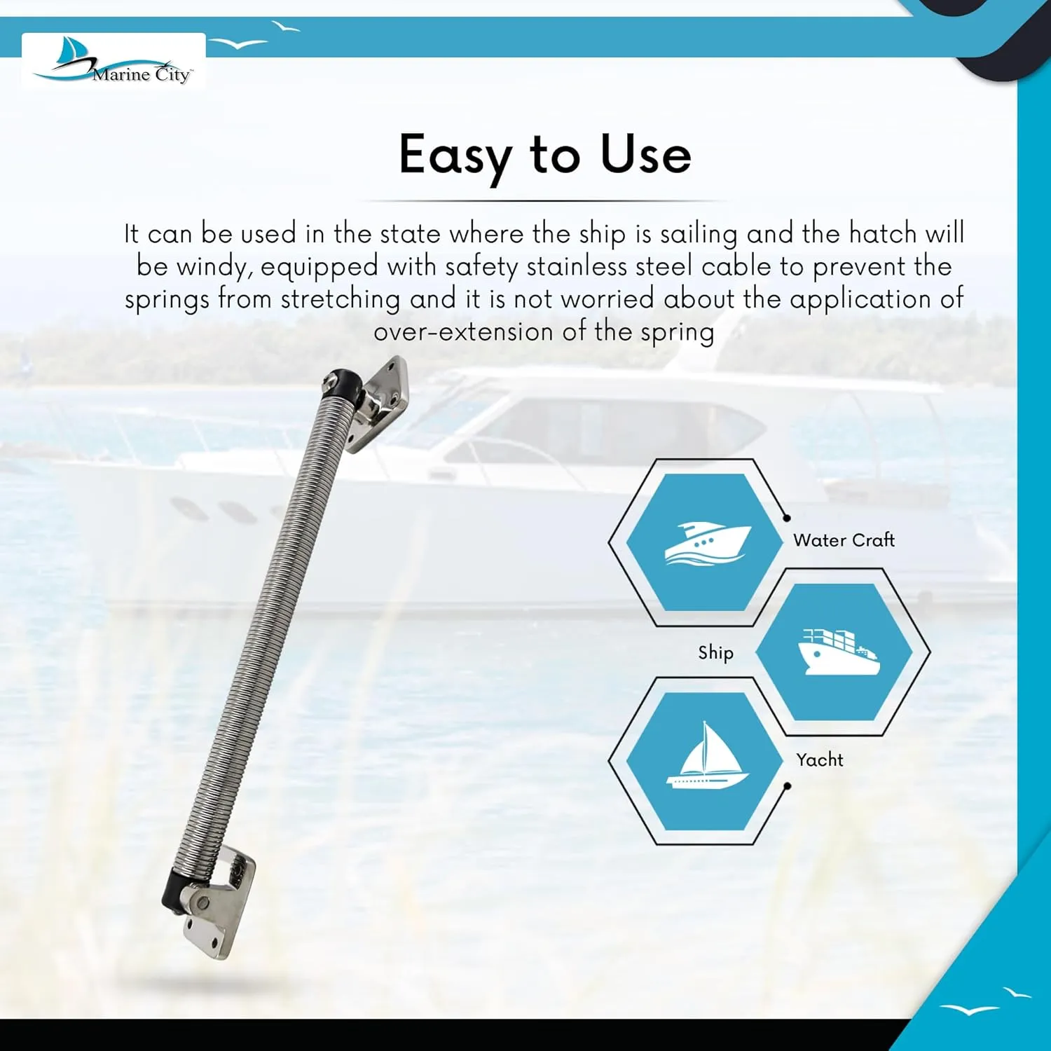 MARINE CITY Stainless Steel Strong & Sturdy Gloss Polished Finish Hatch Spring Adjuster with U-Bolt and L-Shape Plate for Lighter Door Cabinet Doors Window Hatches