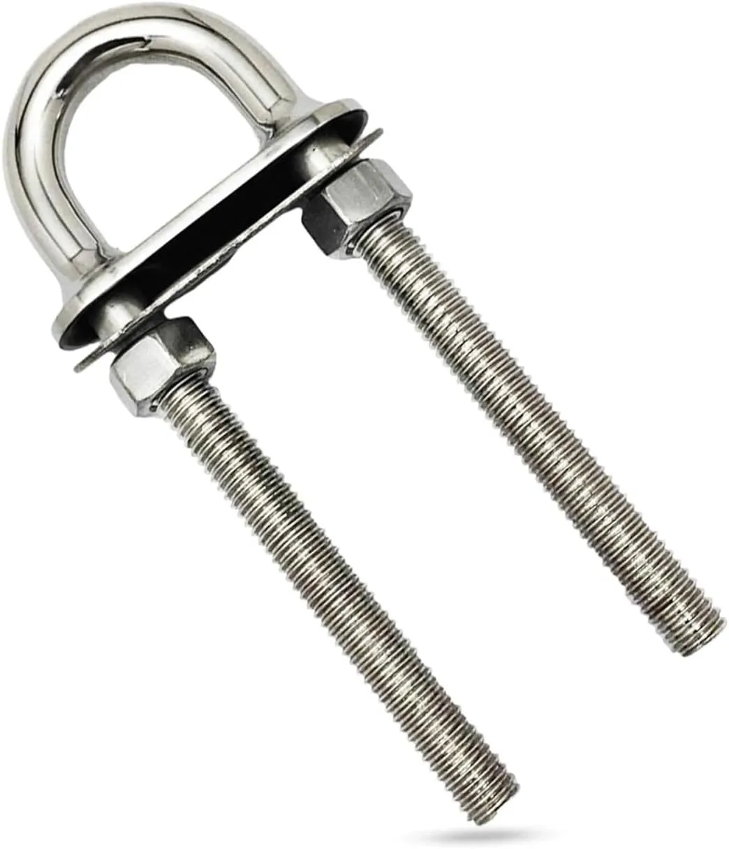 MARINE CITY Stainless Steel Sturdy Mirror Polished Fine Finish Marine 3/8" Welding Plate Bow Eye U-Bolt for Marine Boat Yacht Accessory Hardware (5" Length)