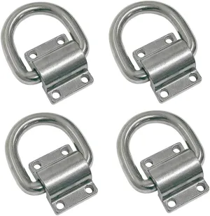 Marine Stainless Steel 316 1/2" Bolt-On Lashing Ring D-Ring Anchor Tie Down, 4PC