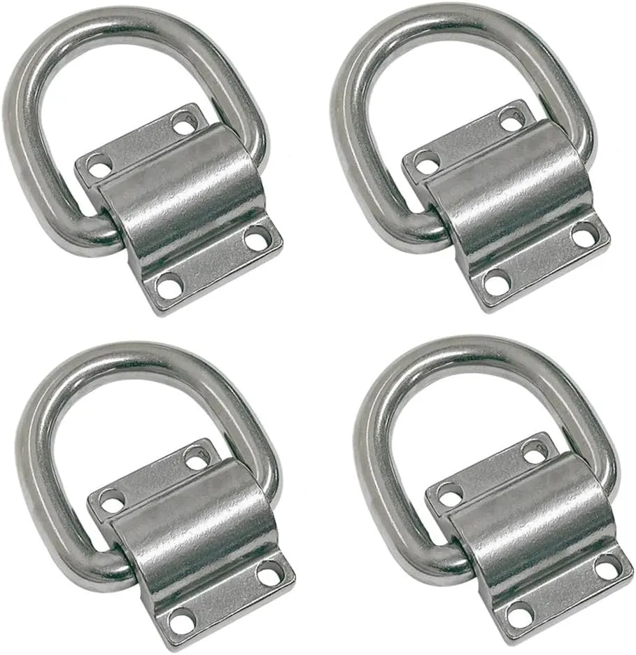 Marine Stainless Steel 316 1/2" Bolt-On Lashing Ring D-Ring Anchor Tie Down, 4PC