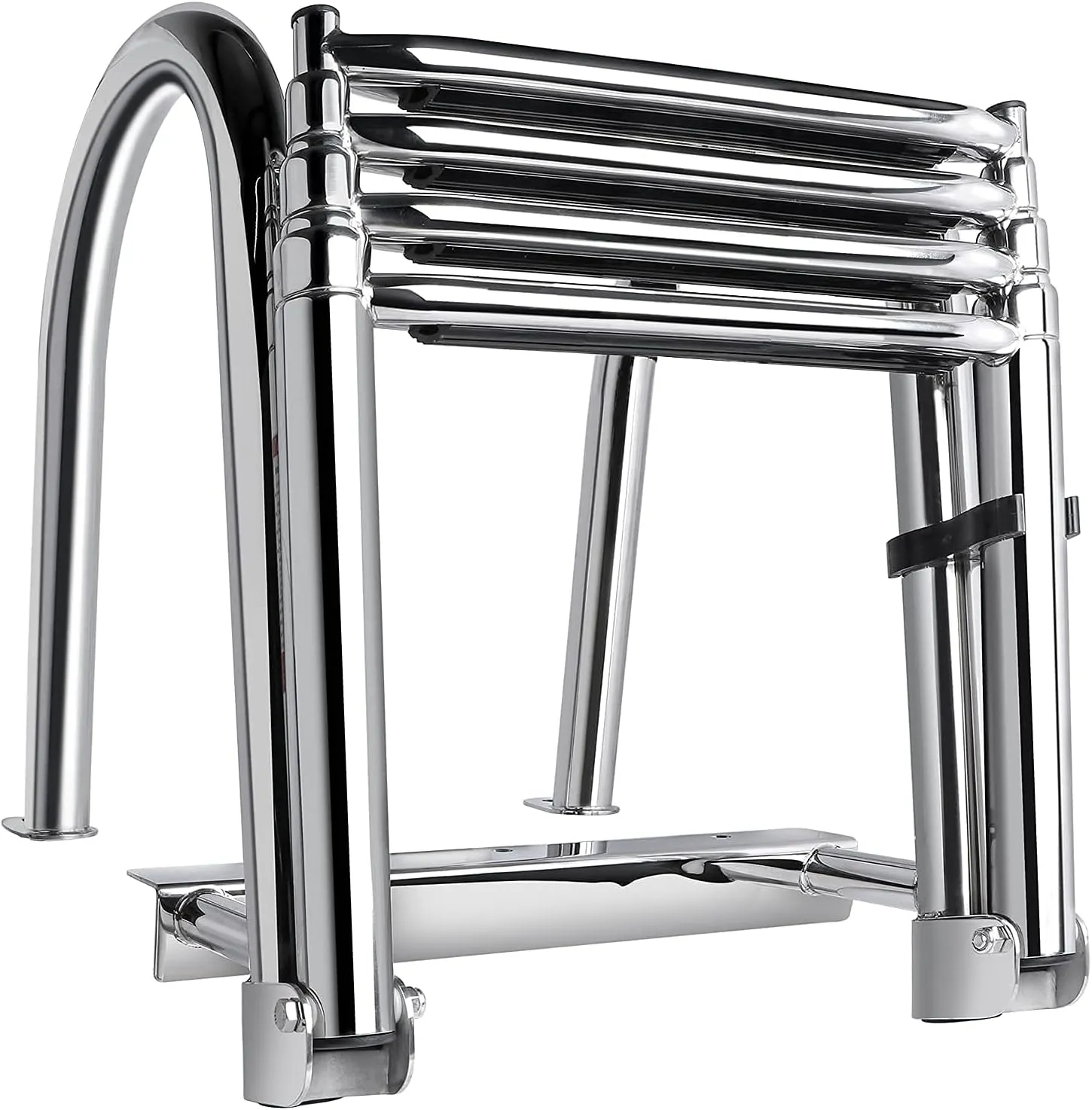 Marinebaby 4-Step Pontoon Boat Ladder, 316 Stainless Steel Folding Telescoping Inboard Ladder with Hand Railing and Extra Wide Steps