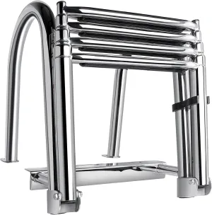 Marinebaby 4-Step Pontoon Boat Ladder, 316 Stainless Steel Folding Telescoping Inboard Ladder with Hand Railing and Extra Wide Steps