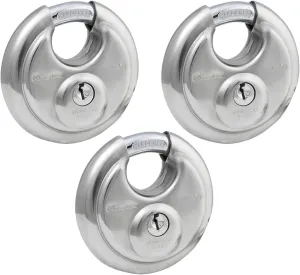 Master Lock 40TRI Shrouded Stainless Steel Disk Padlock with 2-3/4" Wide Body (Pack of 3), Silver