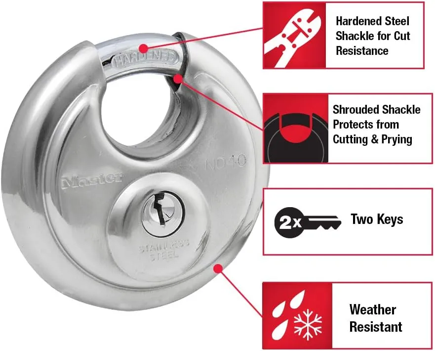 Master Lock 40TRI Shrouded Stainless Steel Disk Padlock with 2-3/4" Wide Body (Pack of 3), Silver