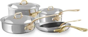 Mauviel M'Cook B 5-Ply Polished Stainless Steel 8-Piece Cookware Set With Brass Handles, Made In France