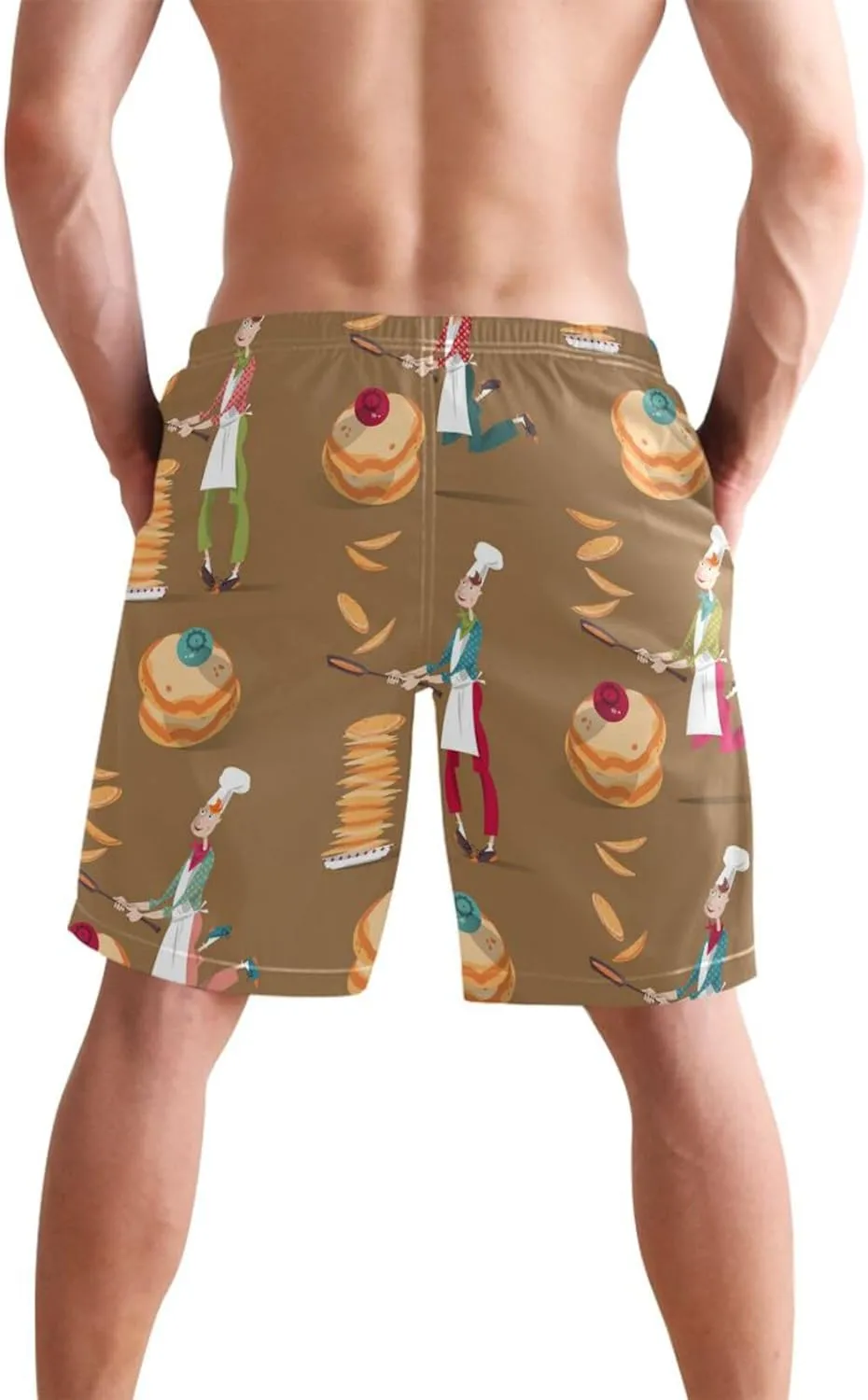 Men's Swim Trunks Quick Dry Swimming Shorts with Pocket Pancake in Frying Pan Swimsuit Trunks