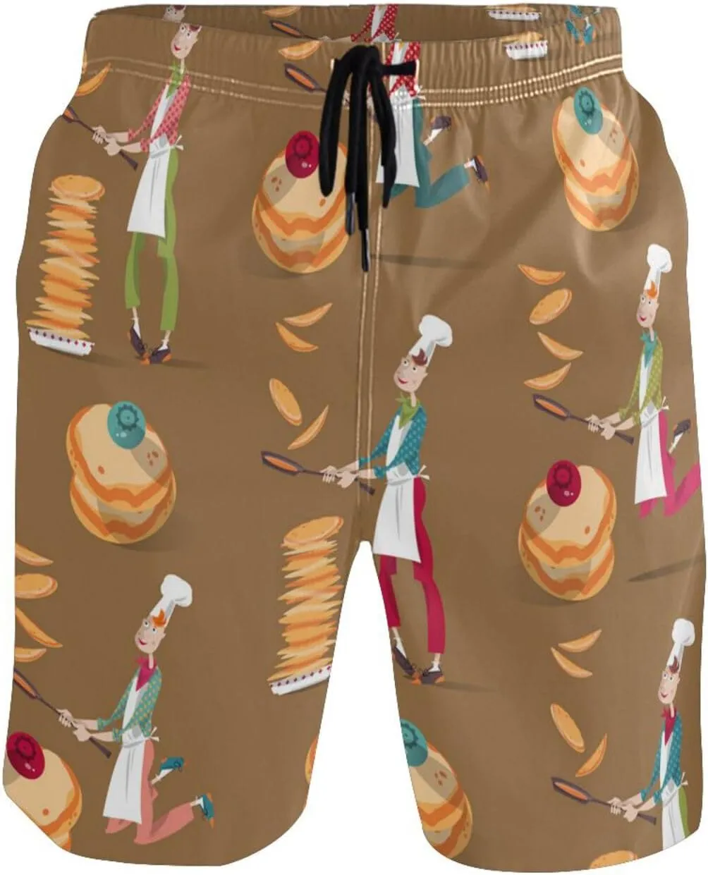 Men's Swim Trunks Quick Dry Swimming Shorts with Pocket Pancake in Frying Pan Swimsuit Trunks